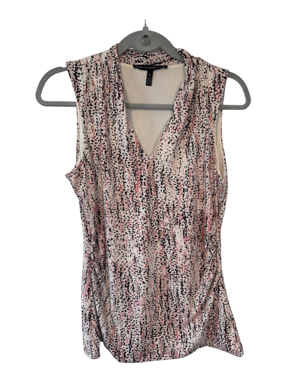WHBM Woman’s Medium Blush Pink Sleeveless Abstract Print V-Neck Blouse